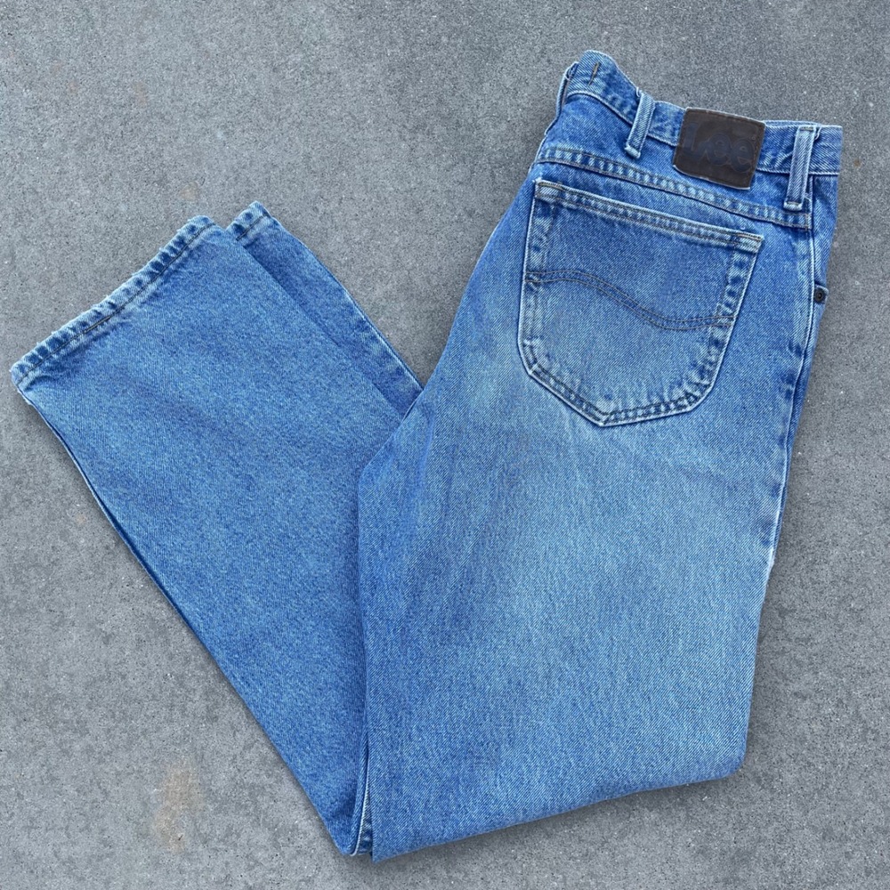 Lee Regular Fit Jeans 38 Light Wash Blue Distressed Straight Leg